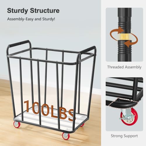 Hoctieon 400L Heavy Duty Laundry Cart with Wheels - Black Industrial Rolling Hamper
