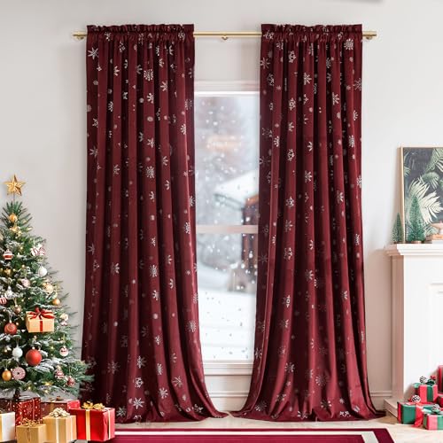 Beauoop Silver Foil Velvet Christmas Curtain Panels 52x84 - Pack of 2