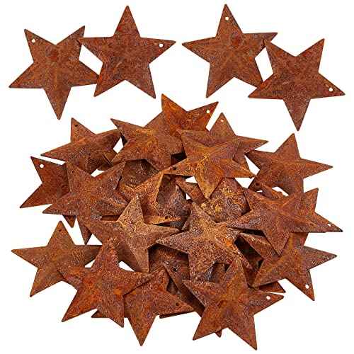 GORGECRAFT 30PCS 1.5" Rusty Metal Barn Star Vintage Antique Primitives Country Decor Tin Steel Stars with Holes Rustic Ornament Original Retro Accents for Patriotic 4th of July Home Farmhouse Holiday¡¦