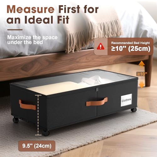 Eastherry Under Bed Storage Containers with Wheels - 9.5 Inch, 2 Pack, Black