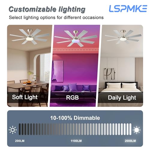 52 Inch Nickel Ceiling Fan with Light & Remote Control - Indoor/Outdoor