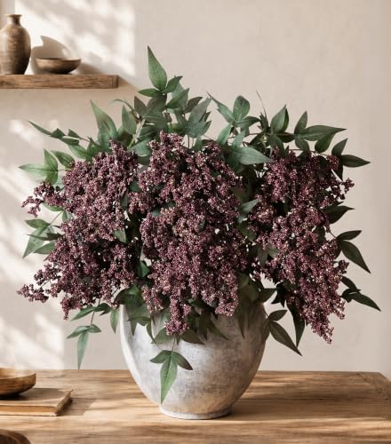 35-Inch Faux Berry Stems for Vase - Dusty Plum Artificial Flowers, 3 Pack