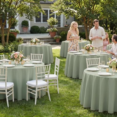 Fitable 6 Pack Sage Green Round Tablecloths - 120 Inch Diameter, Premium Polyester