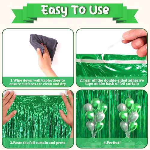 3 Pack 3.3 x 6.6 ft Green Foil Fringe Backdrop Curtains, Tinsel Streamers Party Decorations, Fringe Backdrop for Birthday, Dinosaur, St Patrick's Day, Soccer, Christmas