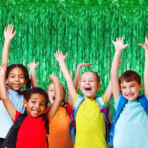 3 Pack 3.3 x 6.6 ft Green Foil Fringe Backdrop Curtains, Tinsel Streamers Party Decorations, Fringe Backdrop for Birthday, Dinosaur, St Patrick's Day, Soccer, Christmas