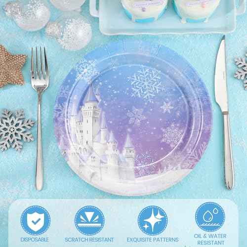 30 Pcs Frozen Plates, 9inch Winter Snowflake Paper Plates Christmas Dessert Dinner Plate for Winter Wonderland Party, Frozen Birthday
