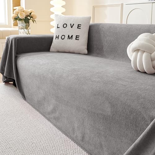 MYSKY HOME 91x134 Inch Grey Couch Cover for Dogs, Non-Slip Sofa Slipcover