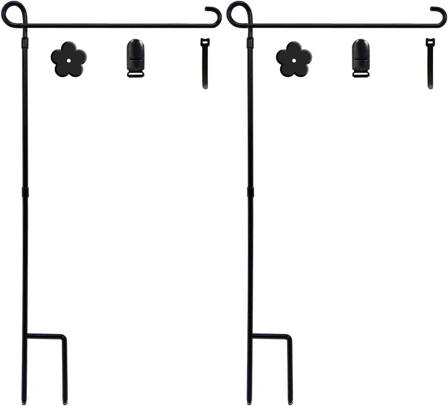 YEAHOME Garden Flag Holder Stand - Weather-Proof Black Metal Pole with Tiger Clip & Rubber Stopper