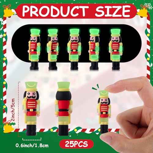 Chunful 25 Pcs Christmas Luminous Nutcrackers Figures Nutcracker Mini Soldier Figurines Glow in The Dark Christmas Decorations for Party Favors Bag Fillers Outdoor Dollhouse Collectible Decor Gifts