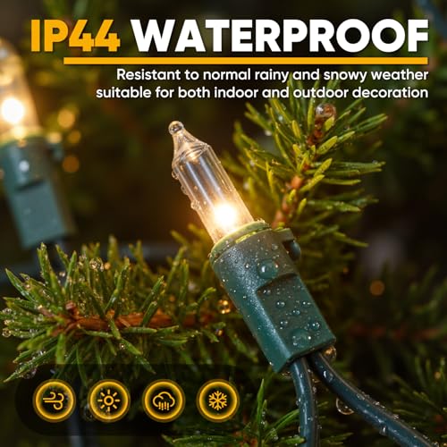 50-Count White Christmas Lights with Green Wire, 13FT Incandescent Bulbs Mini String Lights Connectable for Indoor, Christmas Tree, Outdoor, Classroom, Party, Garland, Xmas