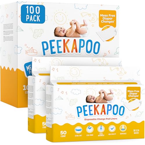 Disposable Baby Changing Pad Liners - 100 Pack, Ultra Soft & Leakproof