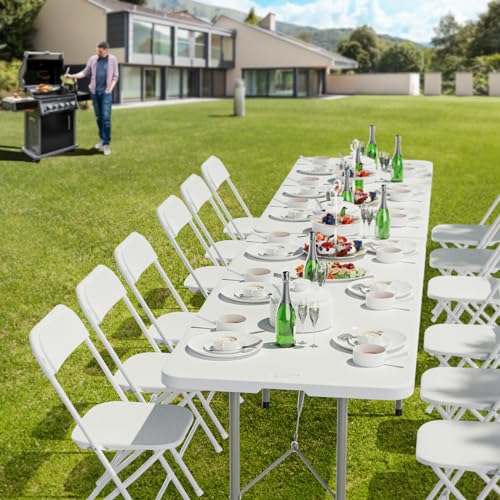 VINGLI 6-Foot Portable Folding Plastic Table Set - 2 Pack, Indoor & Outdoor