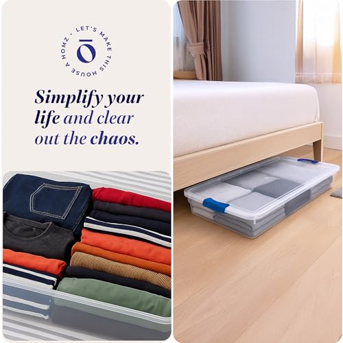 HOMZ Under Bed Storage Bin 60 Qt with Lid - Blue, 2 Pack