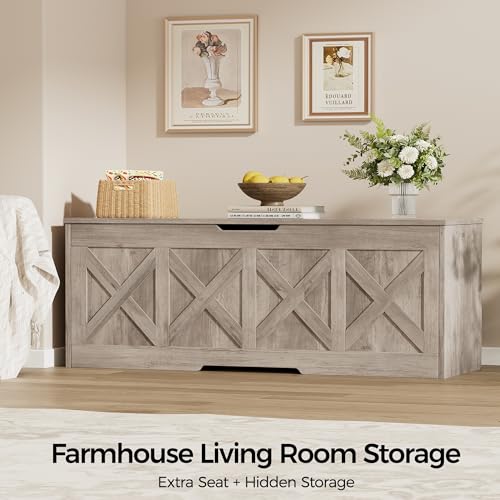 Homleke 47.2-Inch Extra-Large Wooden Storage Chest Farmhouse Greige Bench