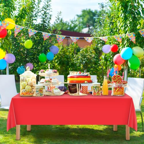 Mulbozy Red Plastic Disposable Tablecloth 12 Pack - 54 x 108 Inches Rectangle