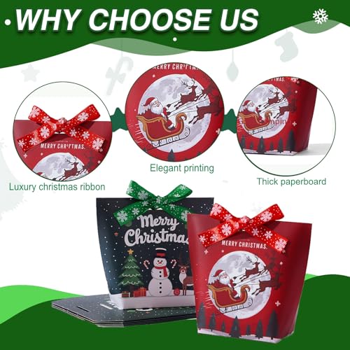 24PCS Christmas Treat Boxes with Ribbons - Festive Holiday Gift Packaging