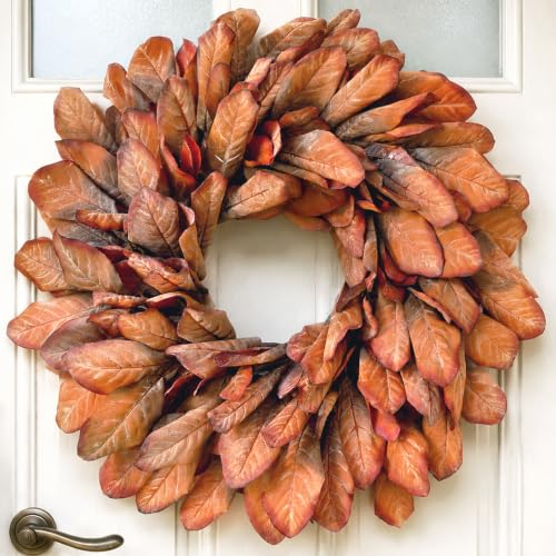 26-Inch Artificial Fall Magnolia Leaf Wreath for Front Door Decoration