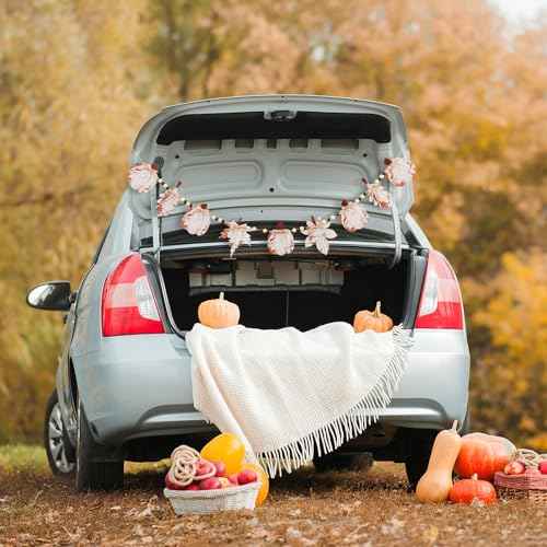 6.9 ft Fall Garland Wood Bead Banner with Pumpkin and Maple Leaves Thanksgiving Hanging Decorations for Farmhouse Home Wall Fireplace Autumn Halloween Birthday Baby Shower Party