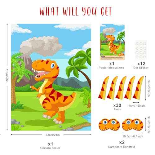 NEBURORA Pin The Tail on The Dinosaur Party Game with 30 Tails for Birthday Christmas Party Supplies, Boys Girls Decorations, Home Wall Decor