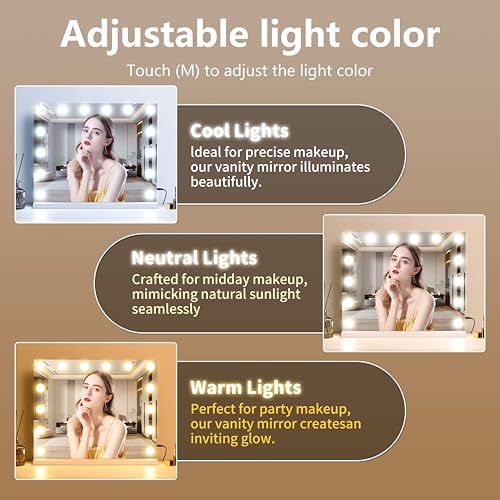 Vanity Mirror with Lights 19.7" x 16.6" White Dimmable LED Makeup Mirror with Touch Control