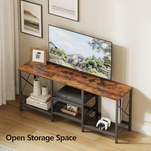 Rustic Brown TV Stand for 55 Inch TV with 3-Tier Open Shelves - Entertainment Center