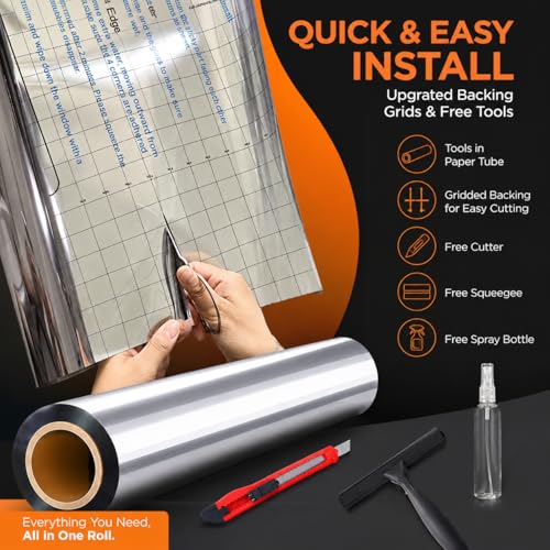 Black Silver Window Privacy Film 35.4x157.4 Inches Sun Heat Blocker - One Way