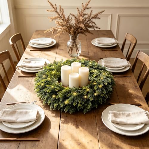 HipTree 30 Inch Real Touch Lighted Cedar Wreath for Front Door