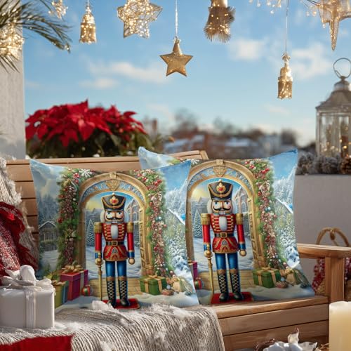 HOMETITUTE Set of 2 Christmas Nutcracker Throw Pillow Covers 18x18
