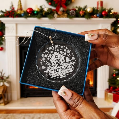 First Christmas in Our New Home 2026 Glass Ornament - 3in Circular House Design | Ornaments by Design (Variation: Christmas Home 2025)