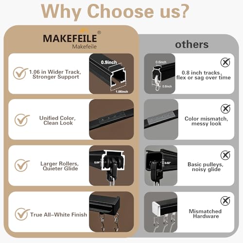 MaKefeile Heavy Duty Ceiling Curtain Track System Black 12ft-15ft for Room Divider