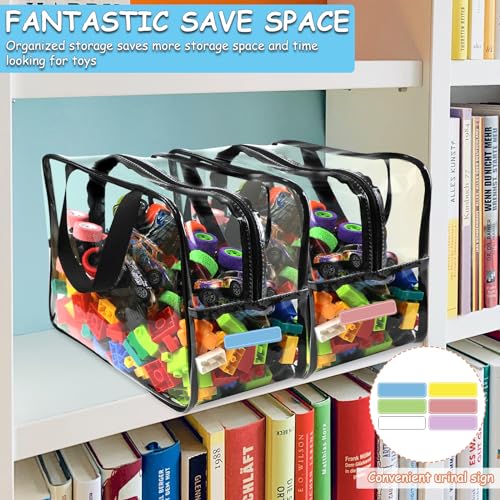 XL Waterproof Toy Storage Bags with Labels - Black, 6 Pack