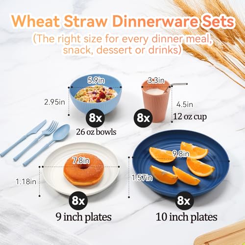 Hommaly 64-Piece Wheat Straw Dinnerware Set for 8, Unbreakable & Reusable