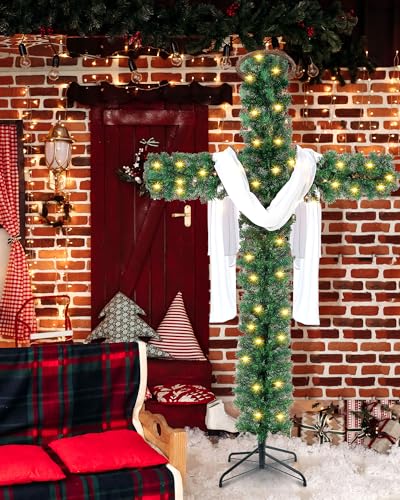 Leyndo 4 ft Cross Christmas Tree with Lights - Prelit Artificial Xmas Decor
