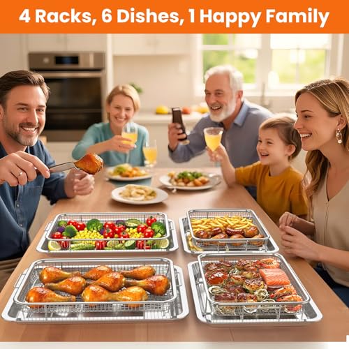 Large & Medium Stainless Steel Air Fryer Basket Set for Oven - 2 Pack, Mesh Crisper Trays