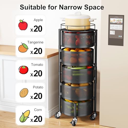 SAYZH 5-Tier Black Rotating Fruit & Vegetable Basket Stand Kitchen Organizer