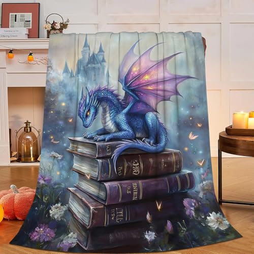 Olivine Dragon Blanket Book Throw 80x60in Dragon Gifts Cozy Fleece Bedding