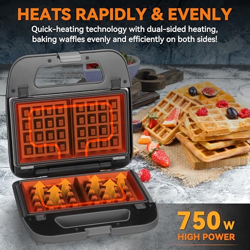 3 in 1 Mini Waffle Maker with Removable Plates - Graphite