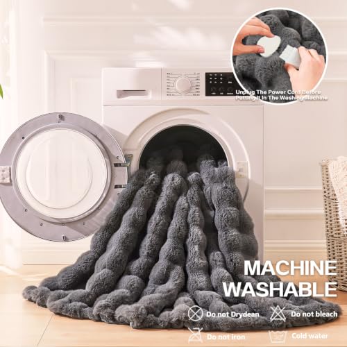 Heated Blanket Electric Faux Rabbit Fur Bubble Heating Throw 50"x60",
