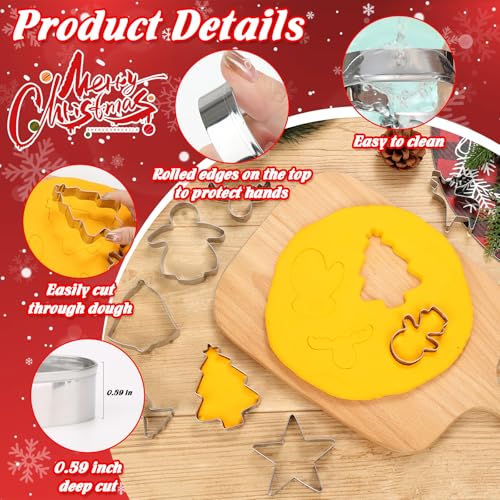 15Pcs Christmas Cookie Cutters Set - Stainless Steel Holiday Baking Molds with Snowflake, Star, Snowman & Winter Glove Shapes