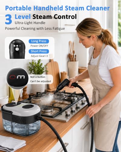Portable Handheld Steam Cleaner - Black & Gray, Fast Heating 15s, 3Bar Pressure