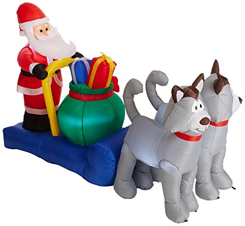 7 ft Lighted Christmas Inflatable Santa on Sleigh with Huskies