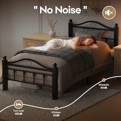 Twin XL Bed Frame with Headboard - Sturdy Metal Platform Bed for Dorm, Bedroom, or Guest Room