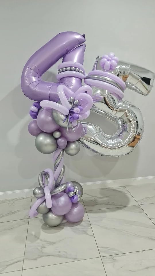 Lilac Number Balloon 40 Inch, 0 Number Balloons, 10 20 30 40 50 Numbers Balloon Birthday Decorations, Lavender Party Supplies for Women