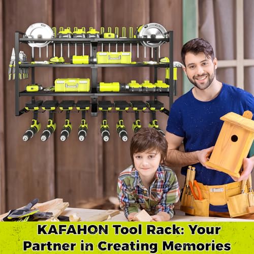 KAFAHOM 4-Layer Heavy Duty Power Tool Organizer Wall Mount, 8-Drill Storage, Black
