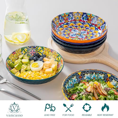 Bohemian 32 Oz Pasta & Salad Bowls Set of 6 - Vibrant Ceramic Dinnerware