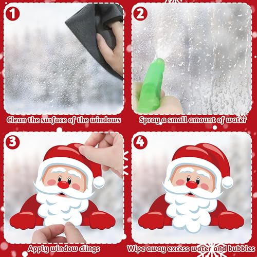 186PCS Christmas Decor, Christmas Window Clings, 9 Sheets Snowflake Window Stickers Decals with Santa Claus Snowman Reindeer, PVC Xmas Decorations Clings for Holiday Party Decorations Accessories
