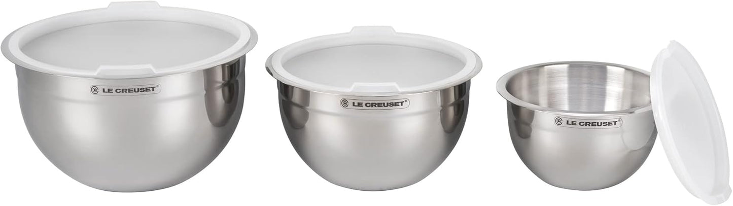 Le Creuset Nested Mixing Bowls Set - 3 Durable Bowls with Nonslip Silicone Base & Airtight Lids