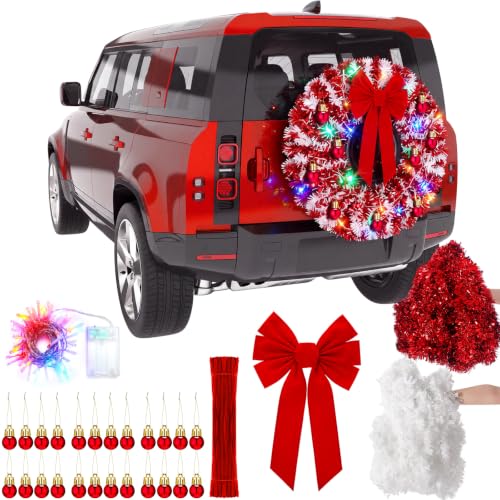 Wavwavw Christmas Car Spare Tire Wreath LED Garland - Red & White (DIY Kit)