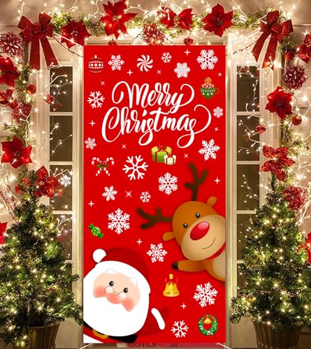 IMISHM Christmas Door Cover Santa Elk Festive Wall Banner 70x30 Inches