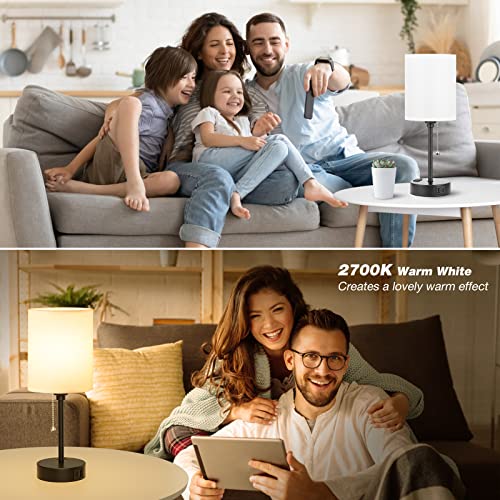 Dicoool Bedside Table Lamp Set of 2 - 14.6in Small Desk Lamps with USB Ports, 3 Color Temperatures, White & Black